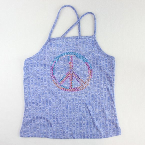 No Comment Other - No Comment Girls Rib Knit Tank Top Blue Heather Peace Stretch Youth